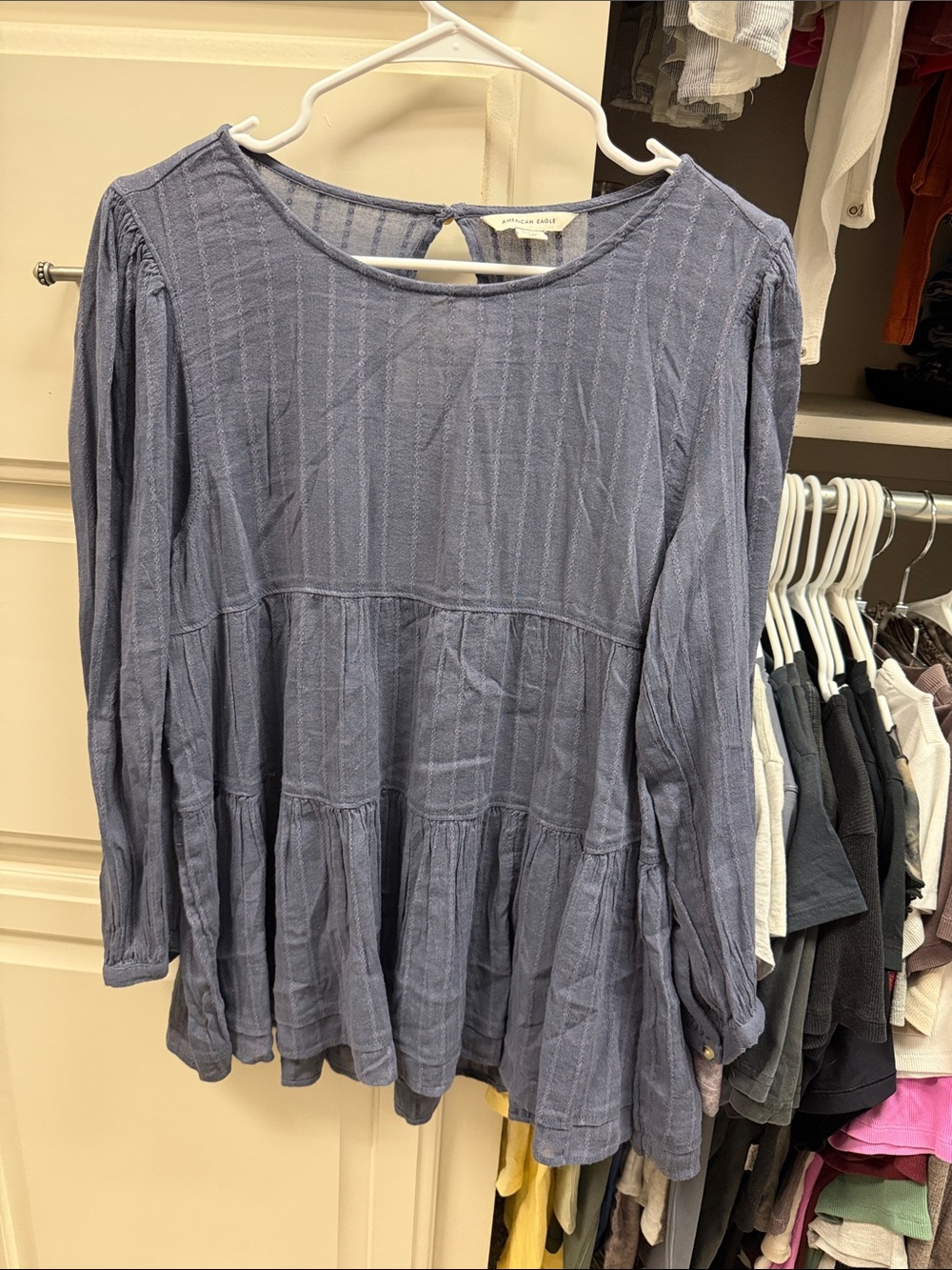 American Eagle Outfitters Tiered Long-Sleeve Peasant Top